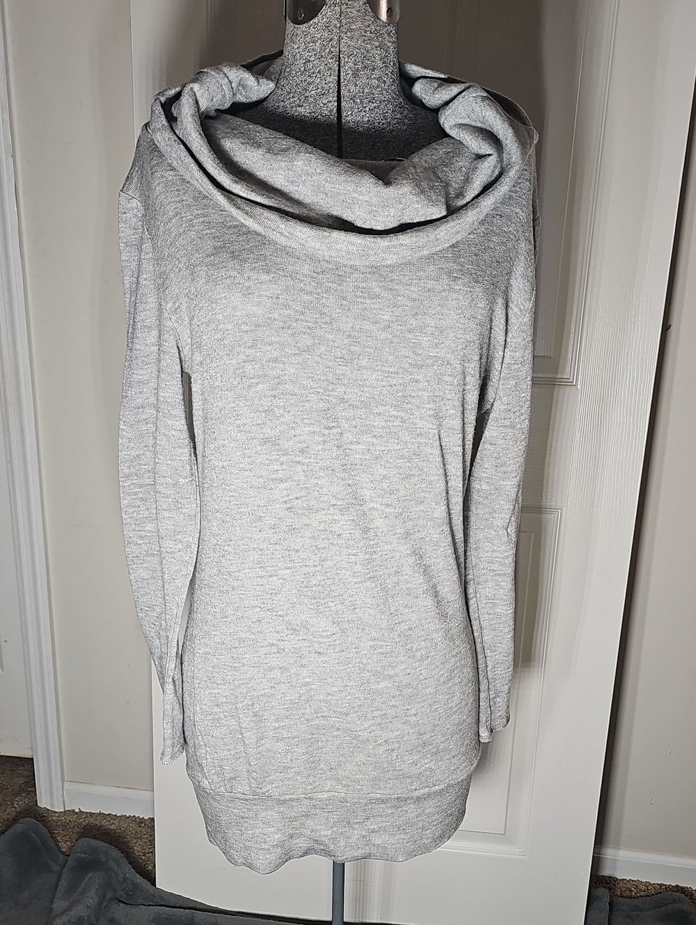 Merry Fun Sexy Longline Cowl Neck Tunic Sweater Long Sleeve Grey Size L
